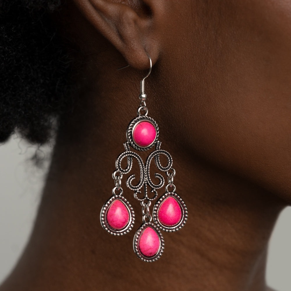 💖Silver and pink stone earrings
